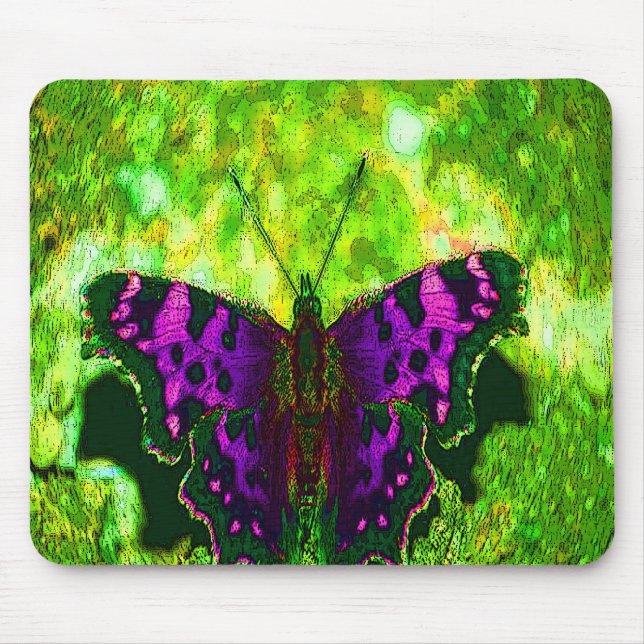 Purple Butterfly Background on Lime Green Leaves Mouse Mat (Front)