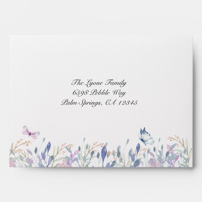 Purple Butterfly Birthday Baby Shower Envelope (Front)