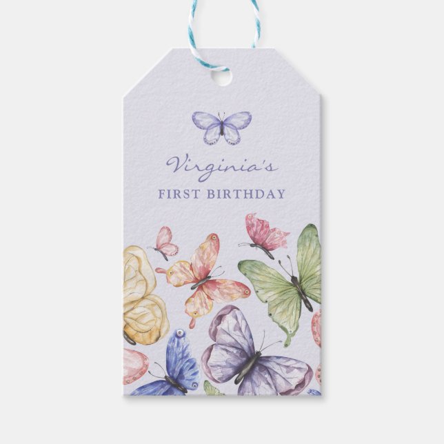 Purple Butterfly Birthday Gift Tags (Front)
