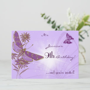 Purple Butterfly Birthday Invitation Card