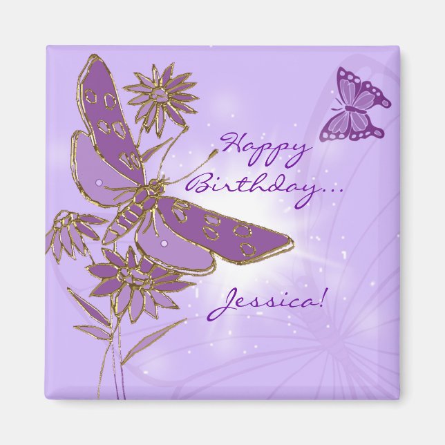 Purple Butterfly Birthday Magnet (Front)