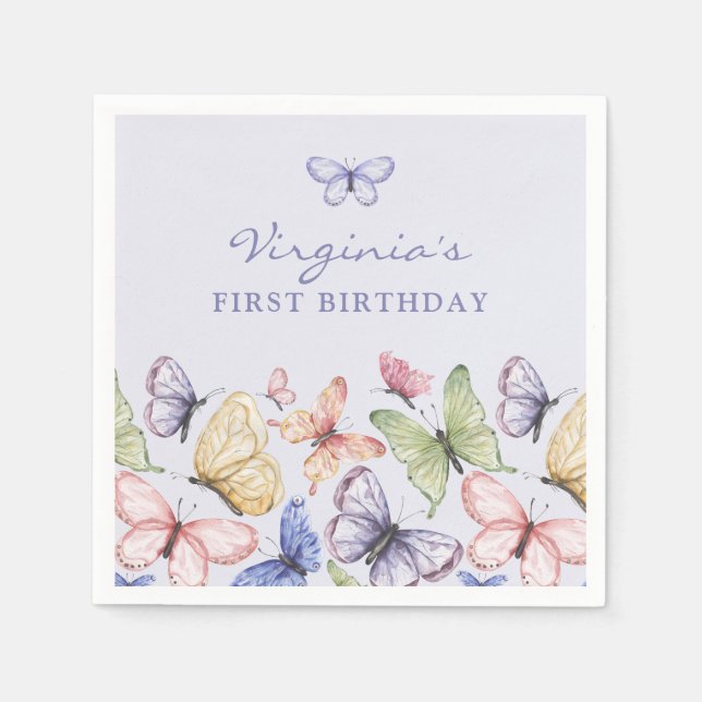 Purple Butterfly Birthday Napkin (Front)