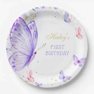 Purple Butterfly Birthday Paper Plate