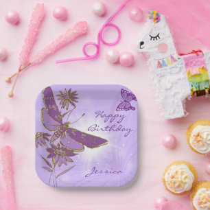 Purple Butterfly Birthday Paper Plate