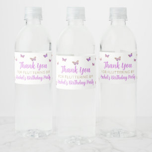 Purple Butterfly Birthday Party Favour Water Bottle Label