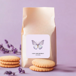 Purple Butterfly Birthday Party Square Sticker