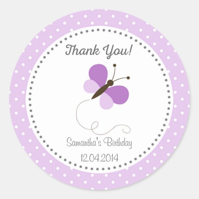 Purple Butterfly Birthday Sticker (Front)