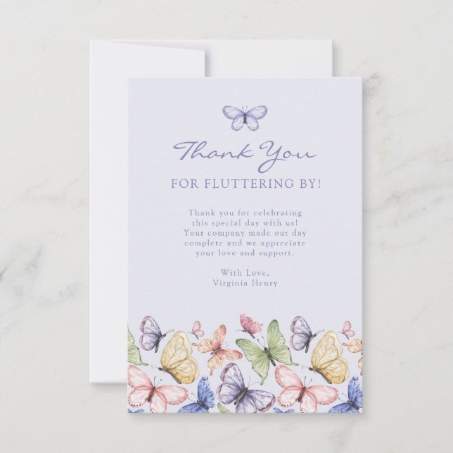 Purple Butterfly Birthday Thank You Card (Front)