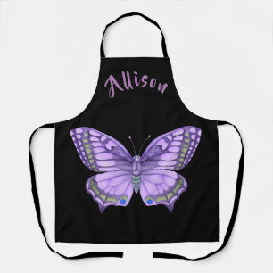 Purple Butterfly Black Women's Name Apron
