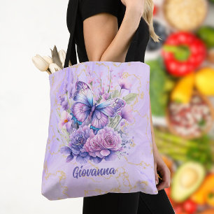 Purple Butterfly Blooming Garden  Tote Bag