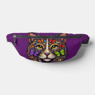 Purple Butterfly Blooms Cat Portrait Kitty Lover Bum Bags