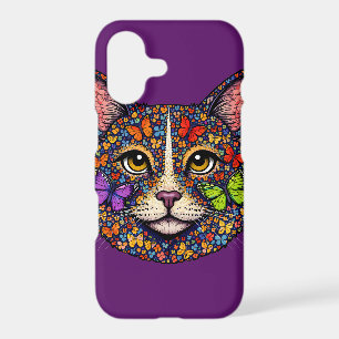 Purple Butterfly Blooms Cat Portrait Kitty Phone