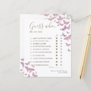 Purple Butterfly Boho Bridal Shower Guess Who Game