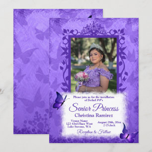 Purple Butterfly Border Honoured Queen Installatio Invitation