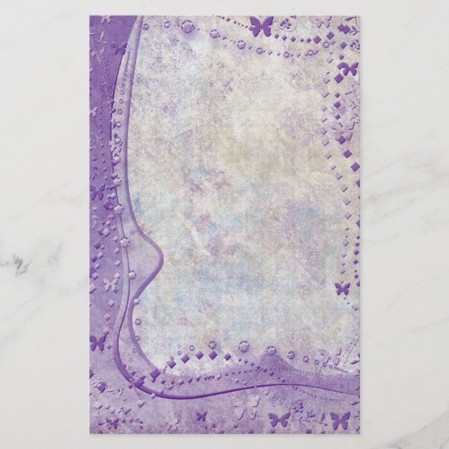 Purple Butterfly Border Stationery (Front)