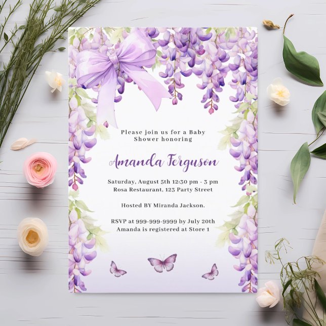 Purple butterfly bow girl Baby Shower invitation (Creator Uploaded)