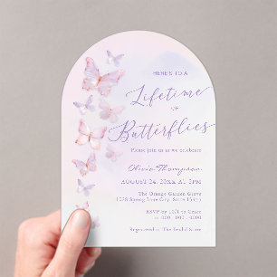 Purple Butterfly Bridal Shower Acrylic Invitations