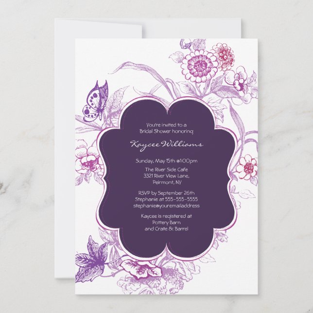 Purple Butterfly Bridal Shower Invite (Front)