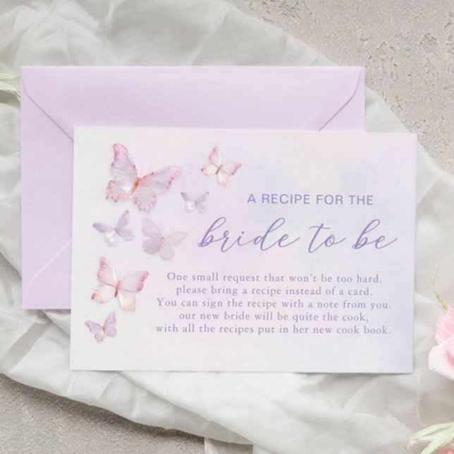 Purple Butterfly Bridal Shower Recipe Request Enclosure Card (Creator Uploaded)