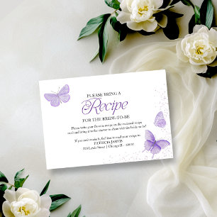 Purple Butterfly Bridal Shower Recipe Request Invitation
