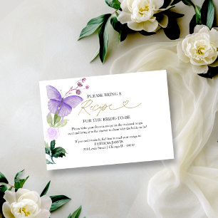 Purple Butterfly Bridal Shower Recipe Request Invitation