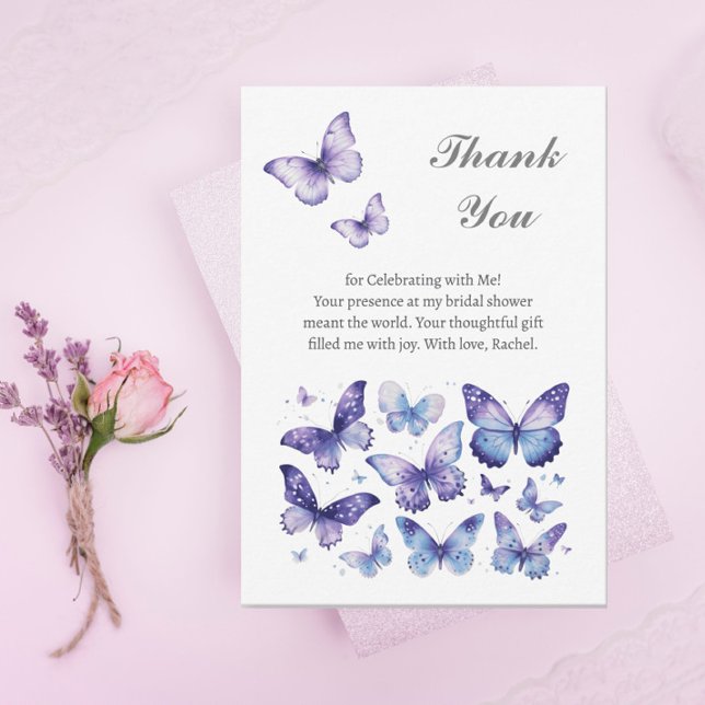 Purple Butterfly Bridal Shower Thank You Card (Creator Uploaded)