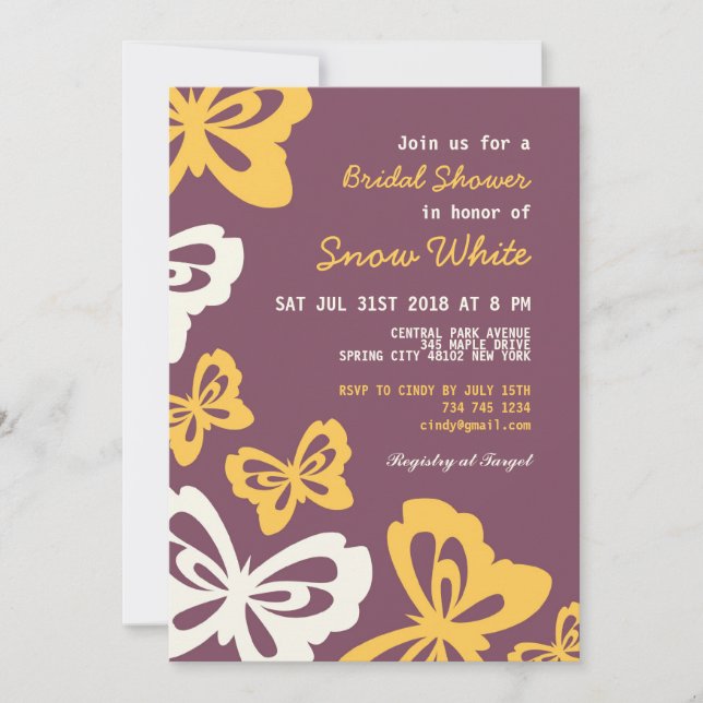 Purple Butterfly Bridal Shower Wedding Invitation (Front)
