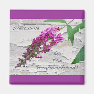Purple Butterfly Bush Welcome Magnet