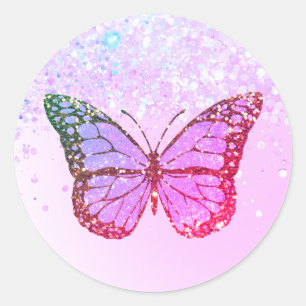 purple butterfly classic round sticker