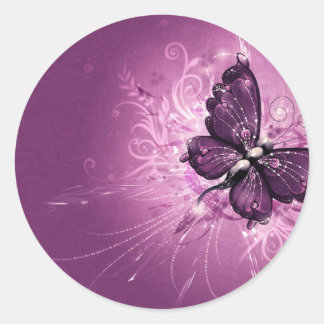 PURPLE BUTTERFLY CLASSIC ROUND STICKER