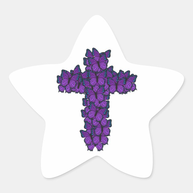 Purple Butterfly Cross Star Shaped Stickers (Front)