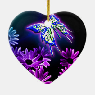 Purple Butterfly Daisy Ceramic Tree Decoration