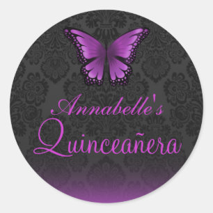 Purple Butterfly & Damask Quinceañera Sticker