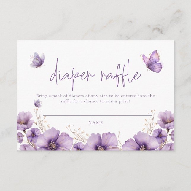 Purple Butterfly Diaper Raffle card Baby Shower (Front)