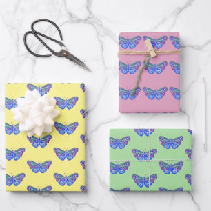 Purple Butterfly Drawing Wrapping Paper Sheet
