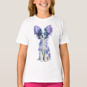 Purple Butterfly Ear Papillon Dog Kids T-Shirt