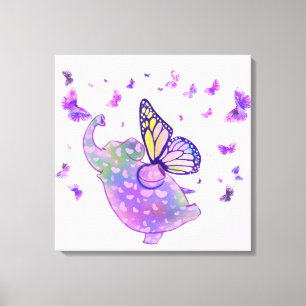Purple Butterfly Elephant Flying with Butterflies  Canvas Print