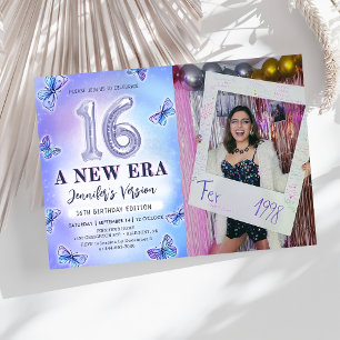 Purple Butterfly Eras Birthday 16th Photo Invitation