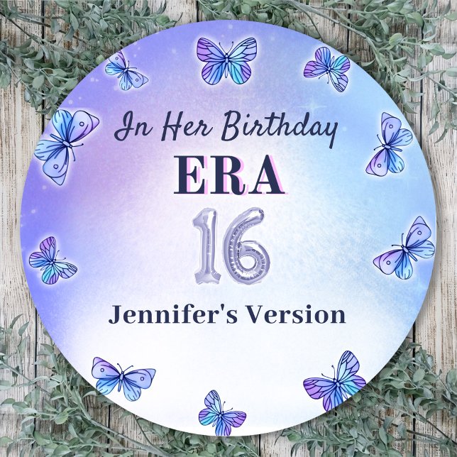 Purple Butterfly Eras Birthday Party Classic Round Sticker (Creator Uploaded)