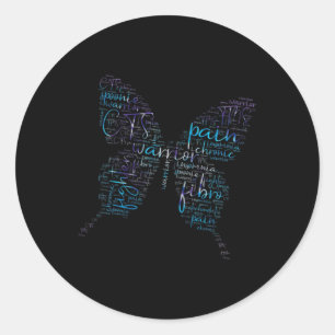 Purple Butterfly Fibro Warrior Awareness Word Clou Classic Round Sticker