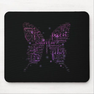 Purple Butterfly Fibro Warrior Awareness Word Clou Mouse Mat