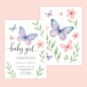 Purple Butterfly Floral Baby Girl Baby Shower Invitation