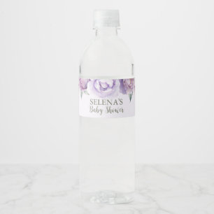 Purple Butterfly Floral Baby Shower Custom Water Bottle Label