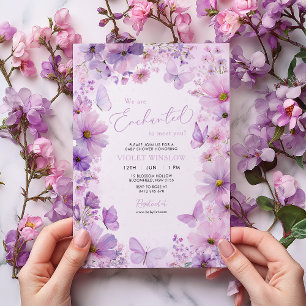 Purple Butterfly Floral Baby Shower Enchanted Invitation