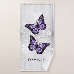 Purple Butterfly Floral Bath Towel Set