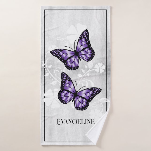 Purple Butterfly Floral Bath Towel Set (Bath Towel)