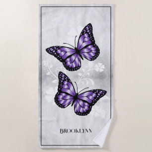 Purple Butterfly Floral Beach Towel