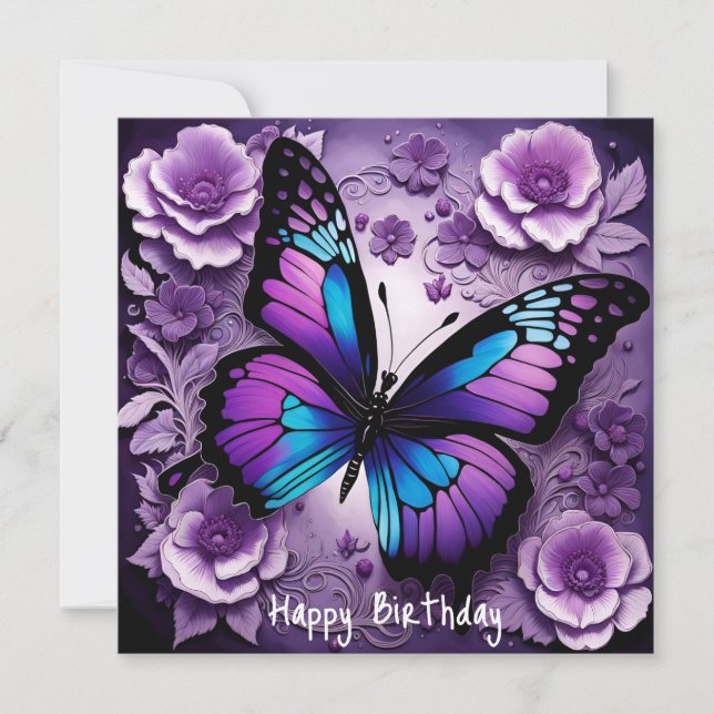 Purple Butterfly Floral Birthday Magnetic Card (Front)