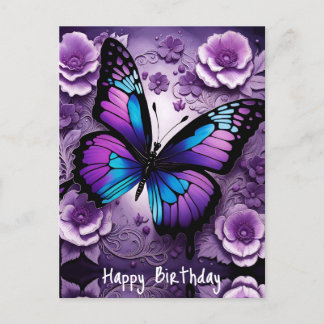 Purple Butterfly Floral Birthday Postcard