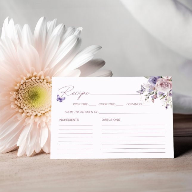 Purple Butterfly Floral Bridal Shower Recipe Card (Creator Uploaded)